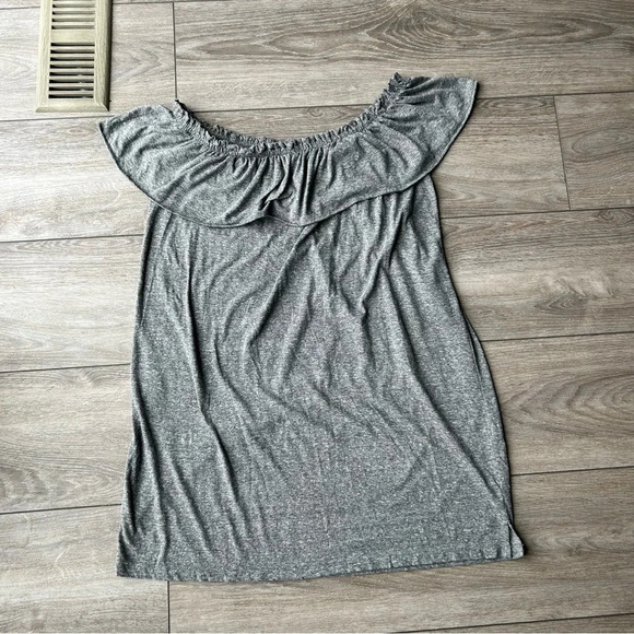 CURRENT ELLIOTT RUFFLE DRESS Off The Shoulder in HEATHER GREY - Picture 12 of 14